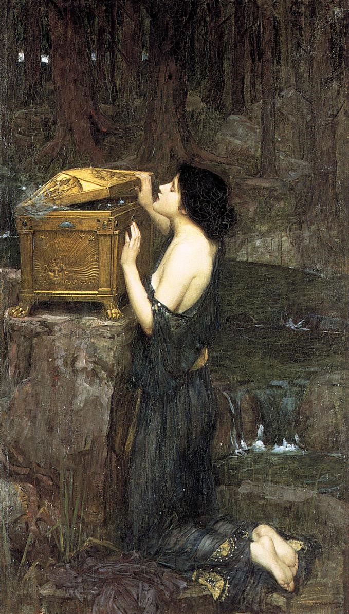 Pandora opens a box. (painting by John William Waterhouse) She’s just having a little gander, don’t worry about it. Source
